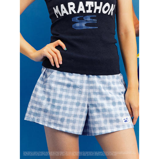 CryingCenter 泡泡纱浅蓝手绘格纹宽松居家休闲短裤 哭喊中心 商品图2