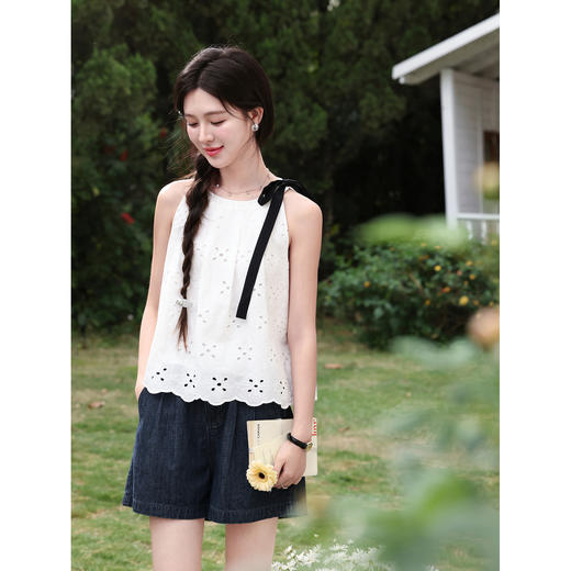 鹿向南【0417/20:00新品前1小时7折限量100件】设计感白色背心女 商品图1
