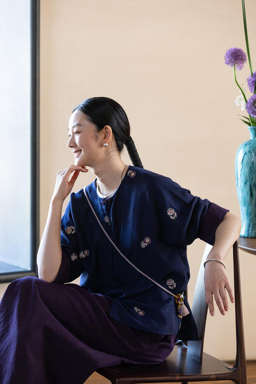 牧衣游原创 匹绣罗莨染外套新款宽松古朴禅意重磅香云纱开衫 花町 商品图5