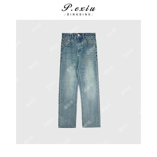 04-3潘依绣丁丁宠粉PanYiXiu/潘依绣【内里红格】重工水洗高阶毛边直筒牛仔裤 D6297 商品图2