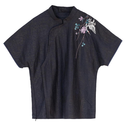 牧衣游原创 22姆米重磅龟纹手工刺绣香云纱小衫黑色复古中式 花汀 商品图4