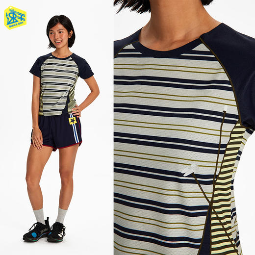 CryingCenter条纹拼接撞色插肩袖透气速干运动训练运动上衣T恤女 商品图0