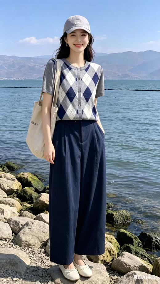 682290天丝亚麻菱形格纹针织衫 商品图8