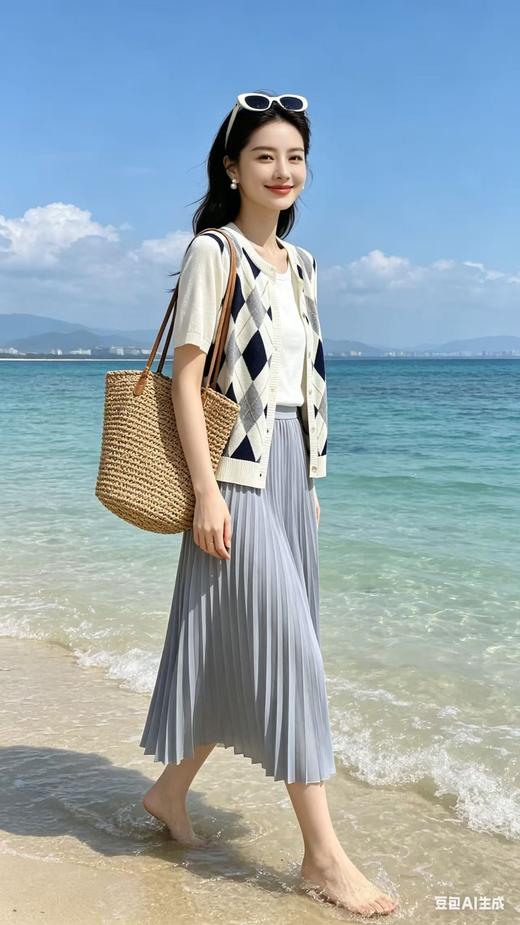 682290天丝亚麻菱形格纹针织衫 商品图1