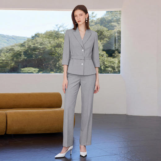 IWY/气质干练灰色西装套装女夏季薄款商务面试正式场合工作服CP6048 商品图0