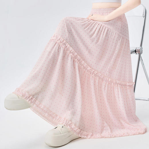 木耳边粉色波点半身裙女春夏温柔风高腰大摆裙子百搭垂感a字长裙   NDK-B8784 商品图1