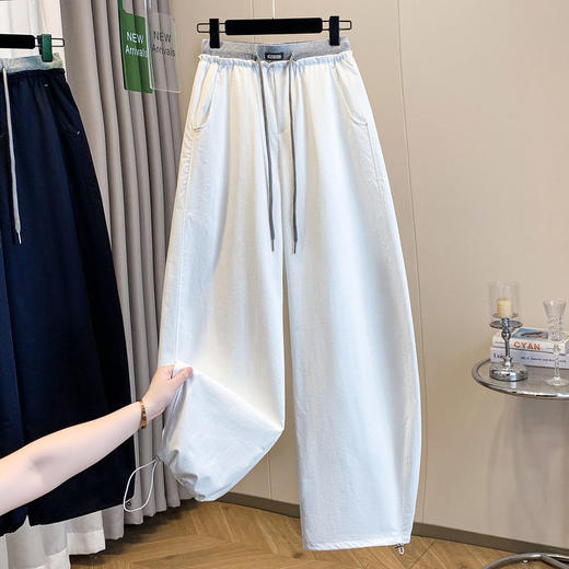 春夏爆款高腰系带阔腿裤女拼接腰头宽松显瘦休闲裤束脚两穿弯刀裤   NDK-X8029 商品图1