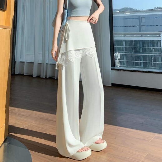 假两件蕾丝拼接屁帘阔腿裤女夏季高腰显瘦西装休闲直筒拖地裤   NDK-B2028 商品图3