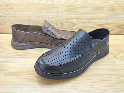 2024夏新款豪行真皮男鞋14259126一脚蹬舒适打孔透气休闲凉鞋 商品图4