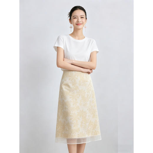 「自」全新升级【铂金会员192/天猫259/差价67】(11435)洛诗琳气质印花半身裙女2026新款高腰拼接网纱开叉A字裙 商品图2