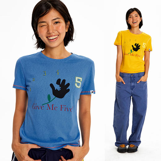 CryingCenter给我五!击掌印花撞色哈苏圆领正肩雪花棉短袖 商品图0