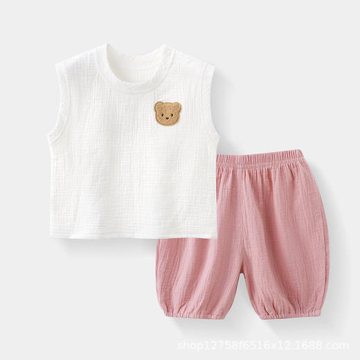 【安全无异味！耐洗不变形】儿童夏季套装韩版宽松新款舒适透气棉纱拼色背心短裤外穿两件套。xb 商品图1