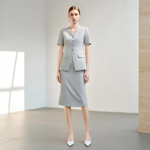IWY/羽灰色高级感职场短袖西装套裙女夏商务正式场合职业装酒店接待装6CS07 商品图1