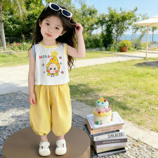 童洛萌女童无袖背心灯笼裤两件套时尚夏季新款女宝宝星星人休闲套装90-150 商品图1