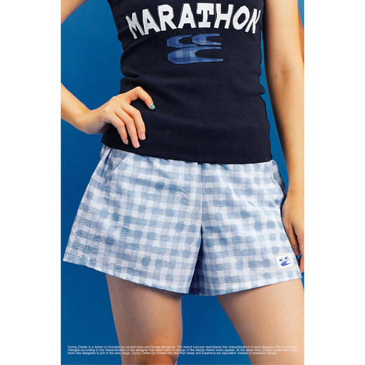 CryingCenter 泡泡纱浅蓝手绘格纹宽松居家休闲短裤 哭喊中心 商品图1