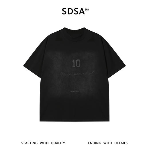 SDSA男装2026新款高贵轻奢复古做旧数字印花圆领短袖T恤百搭宽松 商品图0