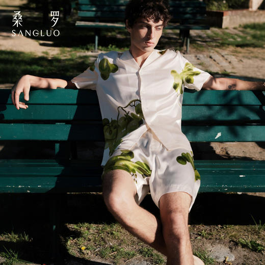 明星同款』桑罗睡裙桑蚕丝轻礼服长裙葡萄印花度假连衣裙睡衣套装男女情侣同款 商品图7