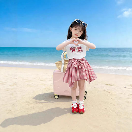 童洛萌女童洋气宽松夏季短袖套裙宝宝新款时髦格子裙薄款休闲两件90-150 商品图3
