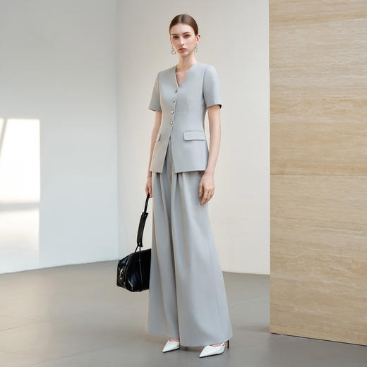 IWY/羽灰色夏季短袖西装套装女高级感职业装通勤阔腿裤正式场合工作服6CP07 商品图2