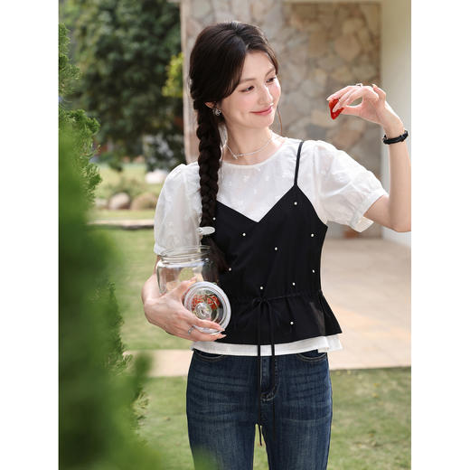 鹿向南【0417/20:00新品前1小时7折限量100件】独特黑白色T恤女 商品图0