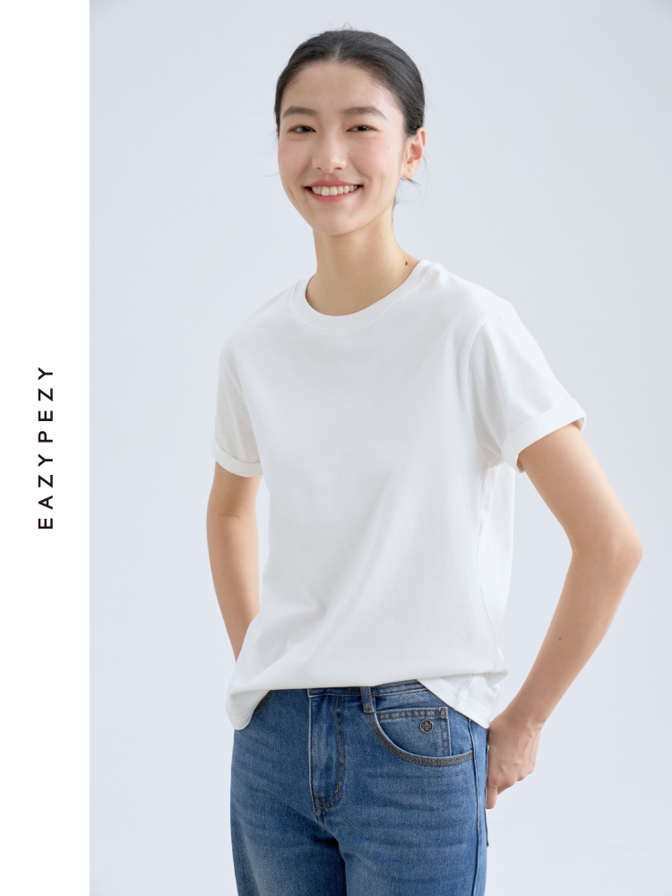 重磅长绒棉真丝经典翻折袖T恤