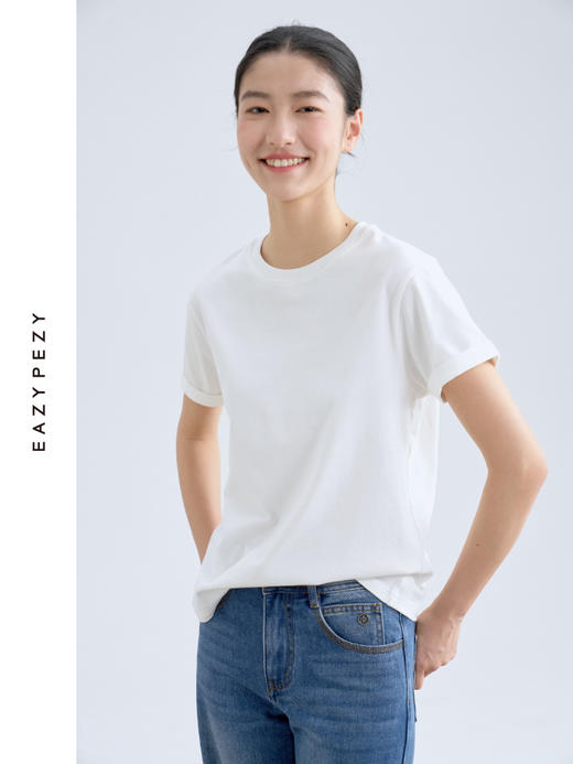 重磅长绒棉真丝经典翻折袖T恤 商品图0