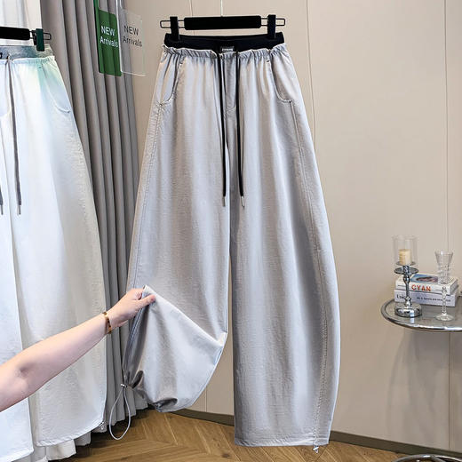 春夏爆款高腰系带阔腿裤女拼接腰头宽松显瘦休闲裤束脚两穿弯刀裤   NDK-X8029 商品图2