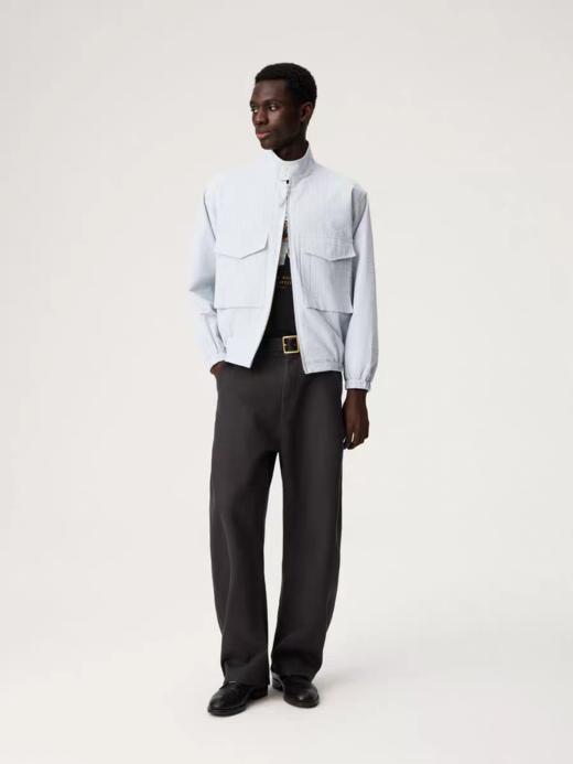 SUPERTOFU(SPTF)/CMKS-SS26-J298/泡泡纱肌理感 立领双口袋 绿色条纹 拉链衬衫外套 商品图2