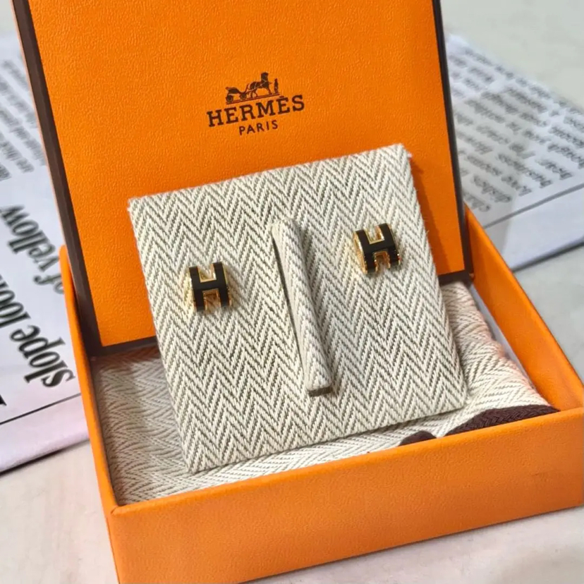 爱马仕 黑金 陶瓷 mini pop H 耳钉