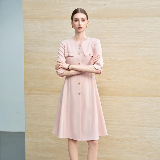 IWY/樱花酪粉色职业连衣裙女七分袖收腰春夏漂亮连衣裙6Q07 商品图4