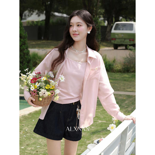 鹿向南「天野随性」深蓝色牛仔短裤女夏季直筒高腰小个子A字裤子 商品图2