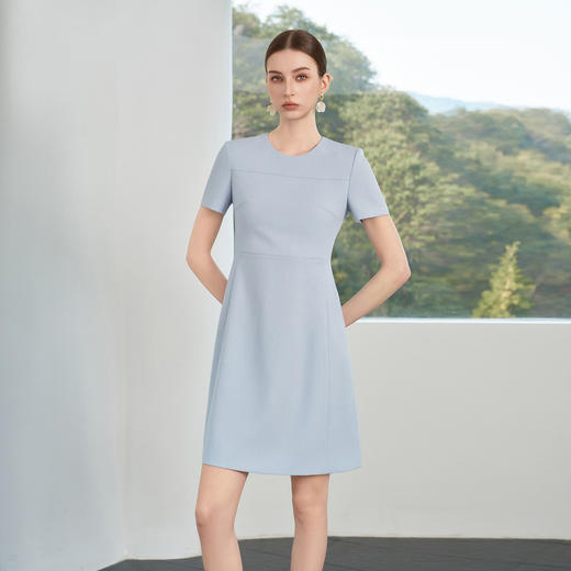 IWY/夏季短袖蓝色连衣裙女薄款气质显瘦职场通勤裙子工作服6Q11
 商品图3