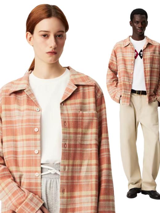 SUPERTOFU(SPTF)/BYZ-SS26-S086/法兰绒 暖色调格纹 单口袋长袖古巴领衬衫 商品图0