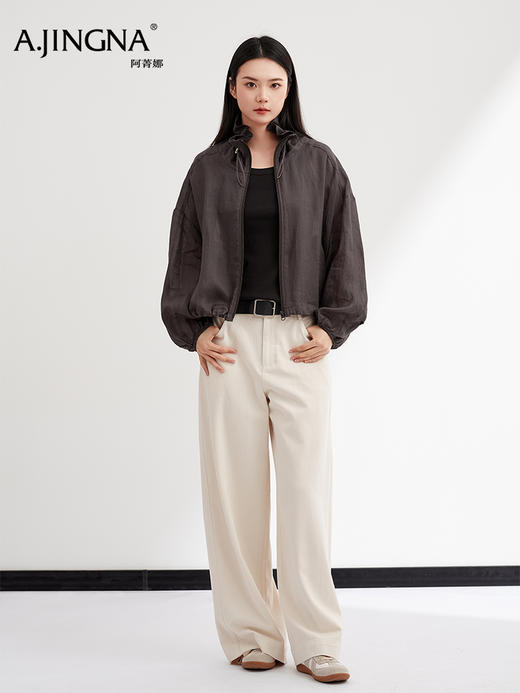 【100%苎麻】阿菁娜春夏新款刚需苎麻防晒衣立领抽绳防风轻薄松弛的户外夹克F31X207001 商品图2