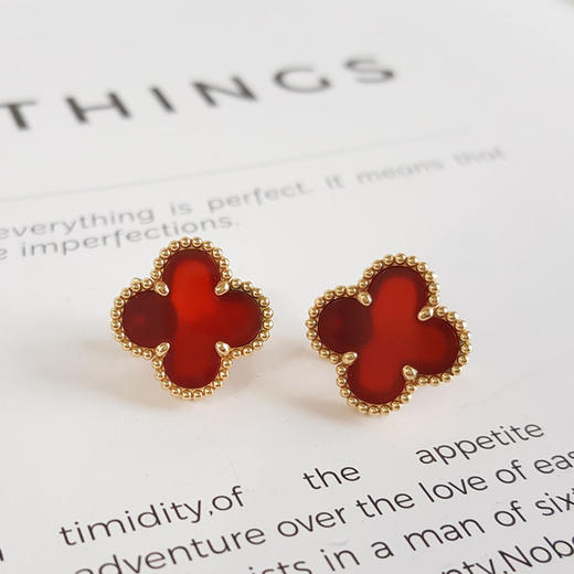 【天然正品】AU750黄金简约时尚定制款红五花玛瑙耳钉15.1*13.1*12.9MM（皆取最大值）030426TJ13 商品图2