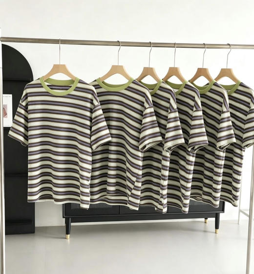 【显白牛油果条纹T恤】牛油果绿+蓝棕立体撞色条纹 面料轻薄透气 长袖or短袖 商品图6