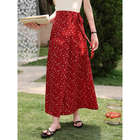 鹿向南【0417/20:00新品前1小时7折限量100件】碎花红色半身裙女