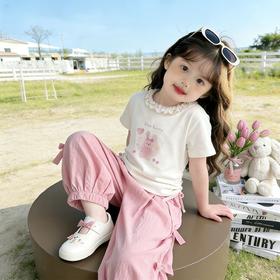 童洛萌女童夏季套装甜美花边领短袖长裤夏装小女孩网红两件套90-150