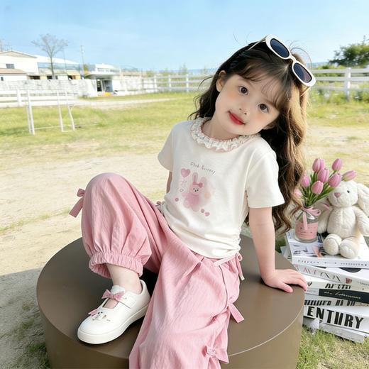 童洛萌女童夏季套装甜美花边领短袖长裤夏装小女孩网红两件套90-150 商品图0