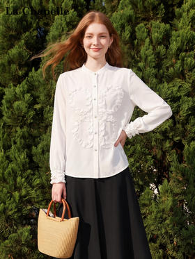 天猫同步【轻奢！法式花边】拉夏贝尔/La Chapelle法式立领轻奢排扣通勤长袖衬衫简约净版气质上衣