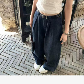 西遇薄款褶皱显瘦防褪色牛仔裤女2026春夏新款高腰宽松直筒阔腿裤SS060280