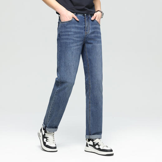 德鲨鲨鱼男装棉质直筒牛仔裤2026春夏新品弹力休闲裤子男舒适长裤 商品图1