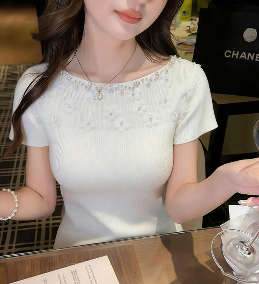 张心子【精致调性】法式重工钉珠针织衫修身显瘦独特立体花上衣 U2604014 商品图14