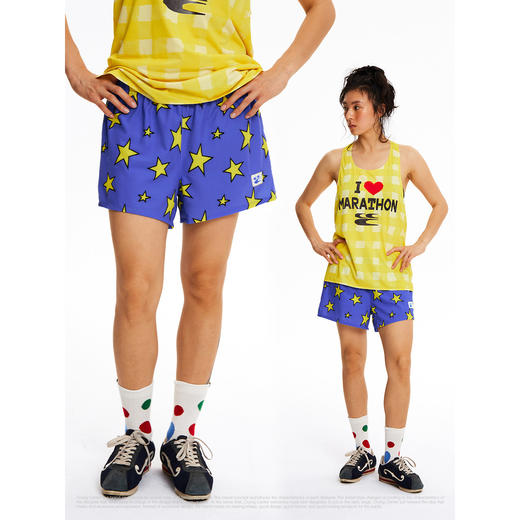 CryingCenter复古手绘黄蓝撞色星星（含内衬）运动休闲短裤 商品图3