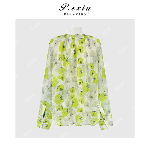 PanYiXiu/潘依绣【清风墨白】100%苎麻小众印花宽松透气V领长袖衬衫 M9347 商品图1