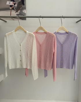 【门店同款】ENJOY夏季糖果色V领针织开衫 171545072