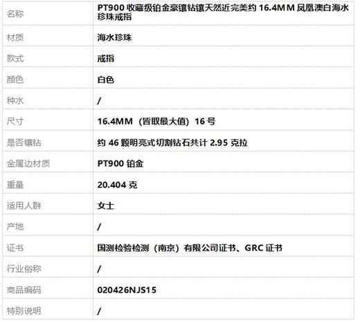 【天然正品】PT900收藏级铂金豪镶钻镶天然近完美约16.4MM凤凰澳白海水珍珠戒指16.4MM（皆取最大值）16号020426NJS15 商品图9