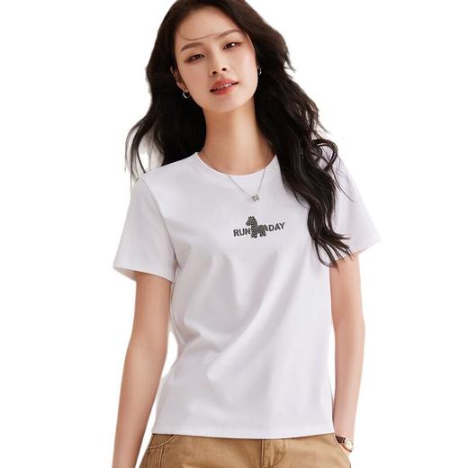 2026夏季新款女正肩休闲烫钻白色打底衫凉感丝光棉短袖T恤衫上衣  BY-W46 商品图4