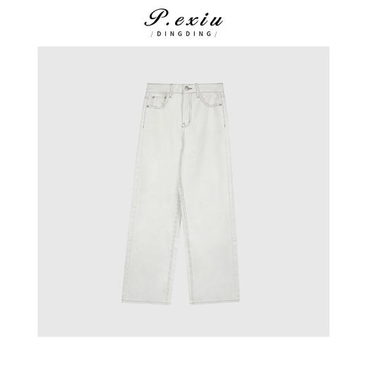 04-3潘依绣丁丁宠粉PanYiXiu/潘依绣100%棉明线设计感休闲百搭直筒牛仔裤 D6177 商品图1