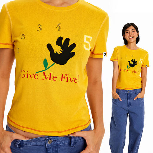 CryingCenter给我五!击掌印花撞色哈苏圆领正肩雪花棉短袖 商品图2